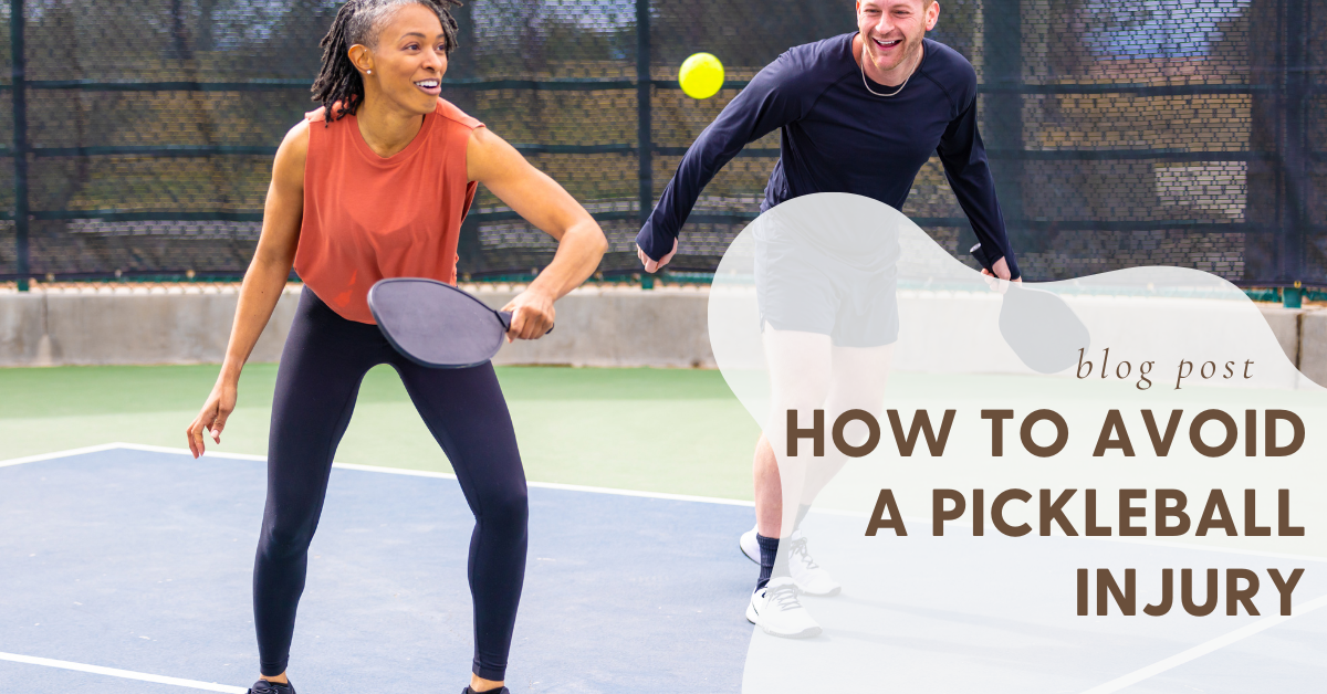A graphic featuring a male and female player engaged in a game of pickleball. They are actively participating in the sport, demonstrating agility, coordination, and focus. The graphic promotes Sport & Spine Physical Therapy, highlighting their expertise in helping individuals enhance their performance and recover from pickleball-related injuries."